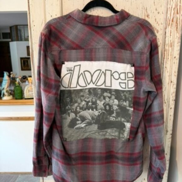 BROKEN BANDIT THE DOORS UPCYCLED ONE OF A KIND FLANNEL - Picture 4 of 7